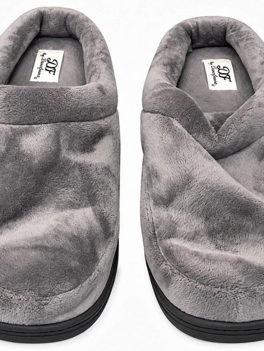 Dearfoams Men’s Gray Plush Slip-On Clog Slippers Size 13-14